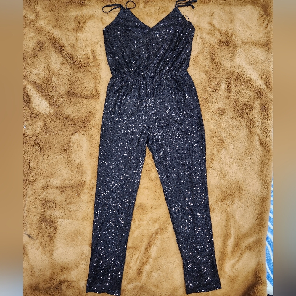😍 C. Luce, women's large, Sexy Black Sequence Jumpsuit